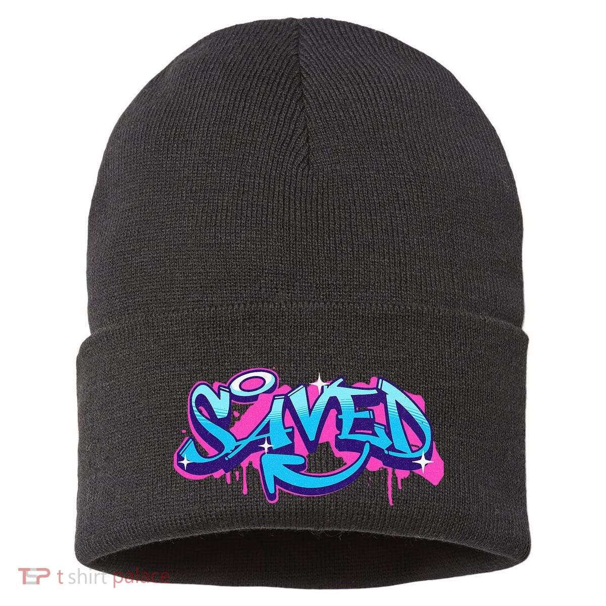 Saved Christian Graffiti Art Retro 80S 90s Sustainable Knit Beanie