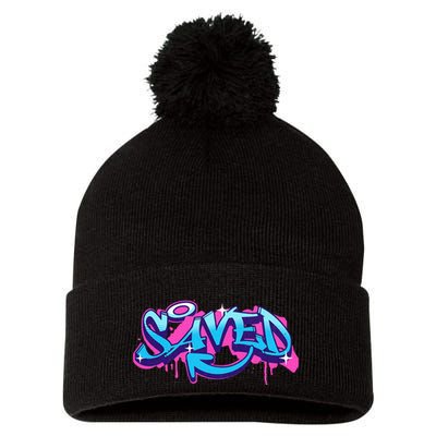 Saved Christian Graffiti Art Retro 80S 90s Pom Pom 12in Knit Beanie