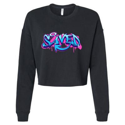 Saved Christian Graffiti Art Retro 80S 90s Cropped Pullover Crew