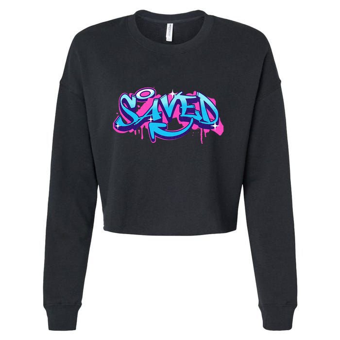 Saved Christian Graffiti Art Retro 80S 90s Cropped Pullover Crew