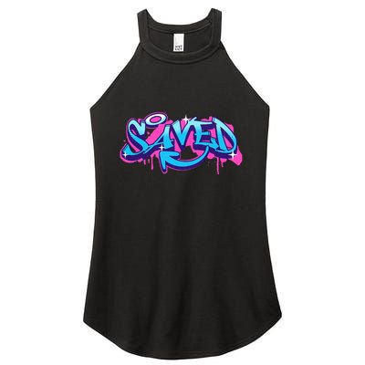 Saved Christian Graffiti Art Retro 80S 90s Women's Perfect Tri Rocker Tank