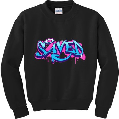 Saved Christian Graffiti Art Retro 80S 90s Kids Sweatshirt