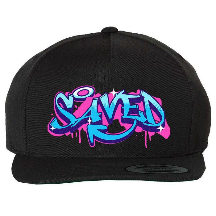 Saved Christian Graffiti Art Retro 80S 90s Wool Snapback Cap