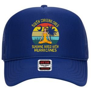 South Carolina Girls Pride Cool Gift Sunshine Mixed With Hurricane Gift High Crown Mesh Back Trucker Hat