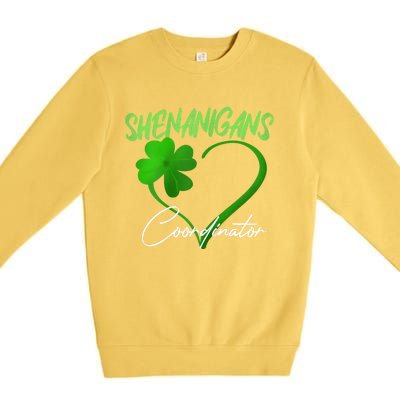 Shenanigans Coordinator Green Heart Shamrock St Patricks Day Premium Crewneck Sweatshirt