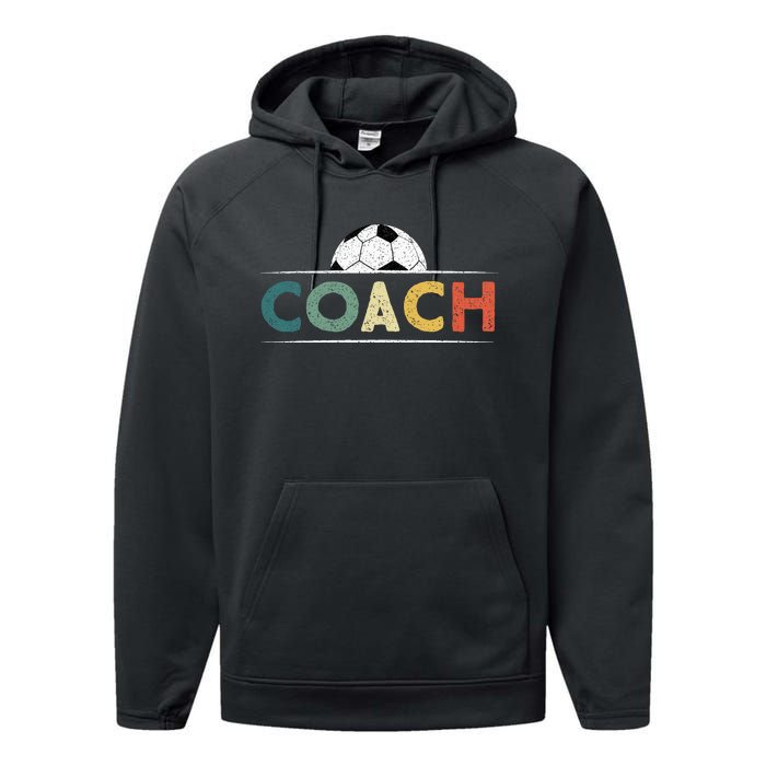 Soccer Coach Gifts Funny Retro Vintage Soccer Ball Coaching Performance Fleece Hoodie