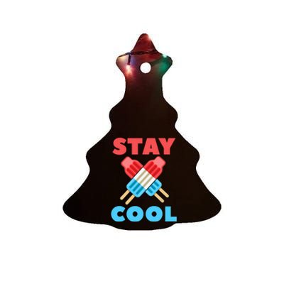 Stay Cool Girl Boy Popsicle Funny 4th Of July Ceramic Tree Ornament