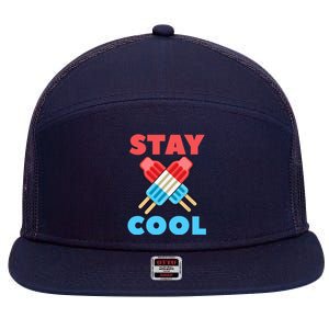 Stay Cool Girl Boy Popsicle Funny 4th Of July 7 Panel Mesh Trucker Snapback Hat