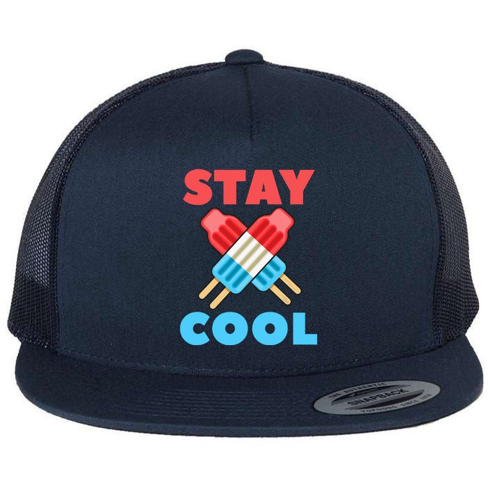 Stay Cool Girl Boy Popsicle Funny 4th Of July Flat Bill Trucker Hat