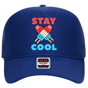 Stay Cool Girl Boy Popsicle Funny 4th Of July High Crown Mesh Back Trucker Hat