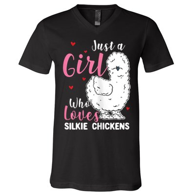 Silkie Chicken Girl Who Loves Silkie Chickens V-Neck T-Shirt
