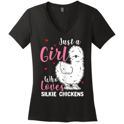 Silkie Chicken Girl Who Loves Silkie Chickens Women's V-Neck T-Shirt