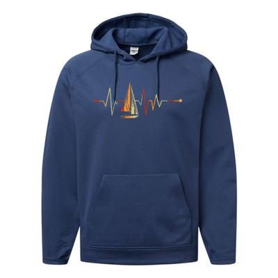 Sea Captain Gift Sail Boat Heartbeat Boat Sailing Performance Fleece Hoodie