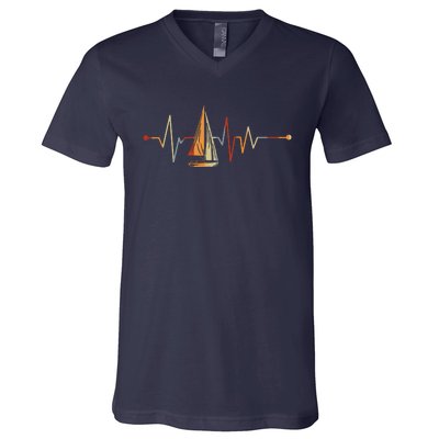 Sea Captain Gift Sail Boat Heartbeat Boat Sailing V-Neck T-Shirt