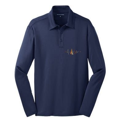 Sea Captain Gift Sail Boat Heartbeat Boat Sailing Silk Touch Performance Long Sleeve Polo