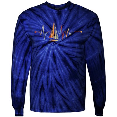 Sea Captain Gift Sail Boat Heartbeat Boat Sailing Tie-Dye Long Sleeve Shirt