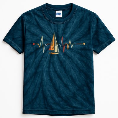 Sea Captain Gift Sail Boat Heartbeat Boat Sailing Kids Tie-Dye T-Shirt