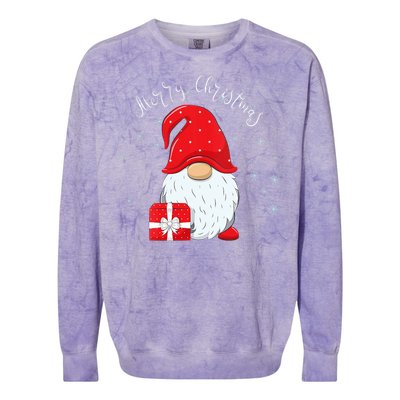 Santa Claus Garden Gnome Merry Christmas Vneck Colorblast Crewneck Sweatshirt