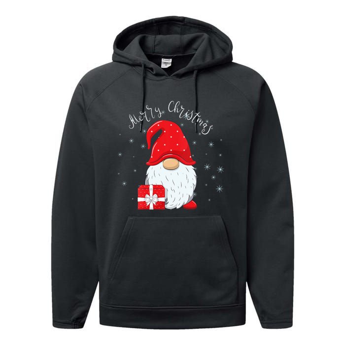 Santa Claus Garden Gnome Merry Christmas Vneck Performance Fleece Hoodie