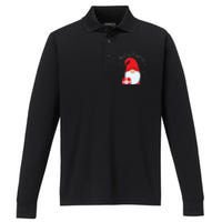 Santa Claus Garden Gnome Merry Christmas Vneck Performance Long Sleeve Polo