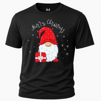 Santa Claus Garden Gnome Merry Christmas Vneck Cooling Performance Crew T-Shirt