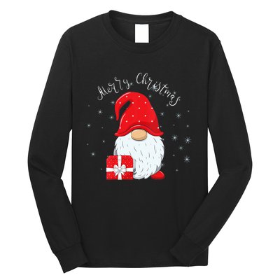 Santa Claus Garden Gnome Merry Christmas Vneck Long Sleeve Shirt