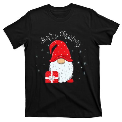 Santa Claus Garden Gnome Merry Christmas Vneck T-Shirt