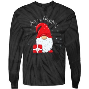 Santa Claus Garden Gnome Merry Christmas Vneck Tie-Dye Long Sleeve Shirt