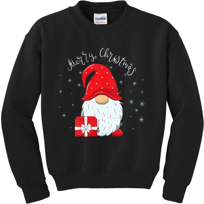 Santa Claus Garden Gnome Merry Christmas Vneck Kids Sweatshirt