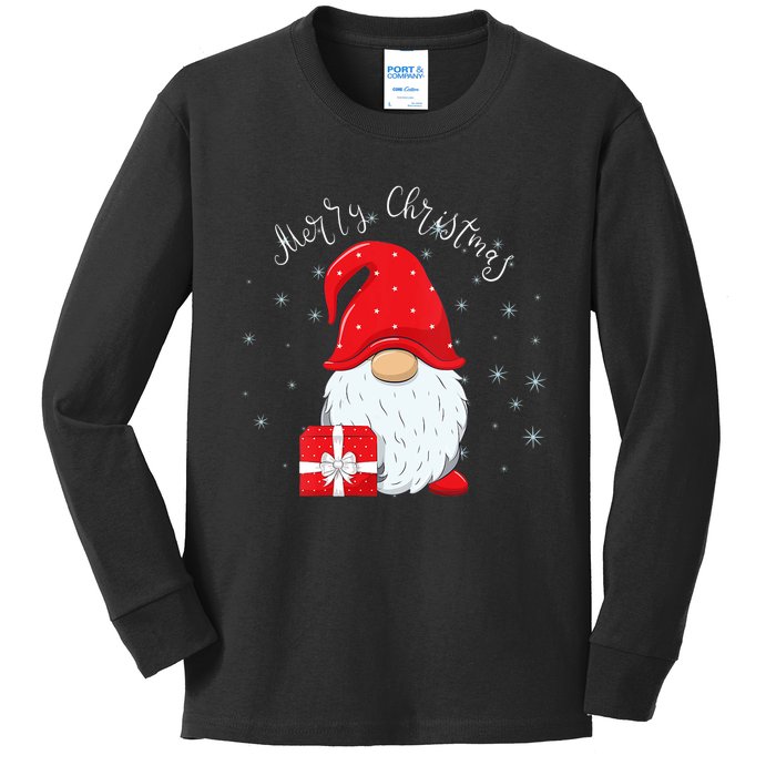 Santa Claus Garden Gnome Merry Christmas Vneck Kids Long Sleeve Shirt