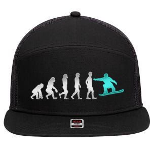 Snowboarding Cute Gift Evolution Of Snowboarder Gift 7 Panel Mesh Trucker Snapback Hat