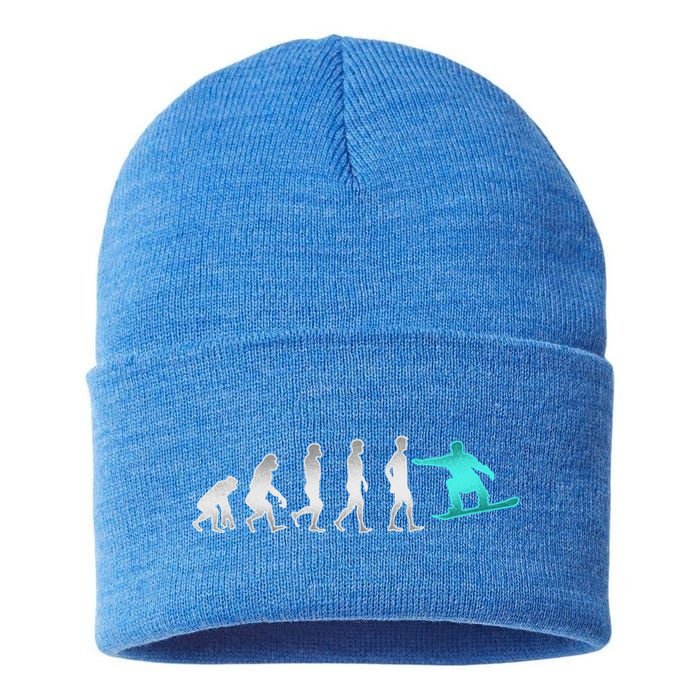 Snowboarding Cute Gift Evolution Of Snowboarder Gift Sustainable Knit Beanie