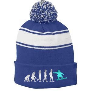 Snowboarding Cute Gift Evolution Of Snowboarder Gift Stripe Pom Pom Beanie