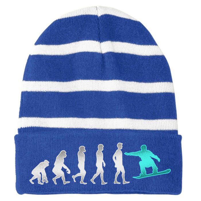 Snowboarding Cute Gift Evolution Of Snowboarder Gift Striped Beanie with Solid Band