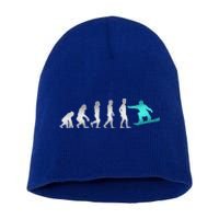 Snowboarding Cute Gift Evolution Of Snowboarder Gift Short Acrylic Beanie