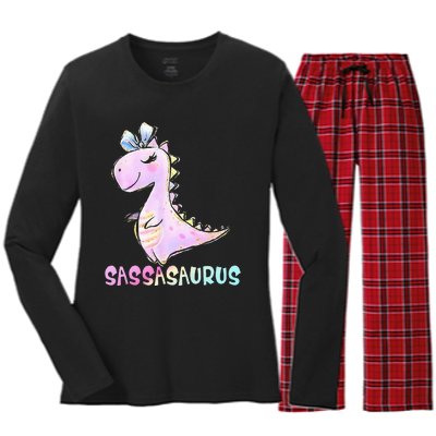 Sassasaurus Cute Girl Dinosaur Funny Gifts For Kids Girls Women's Long Sleeve Flannel Pajama Set 