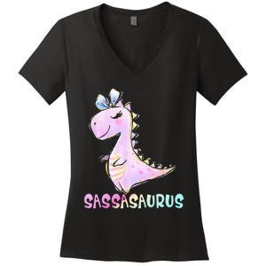 Sassasaurus Cute Girl Dinosaur Funny Gifts For Kids Girls Women's V-Neck T-Shirt