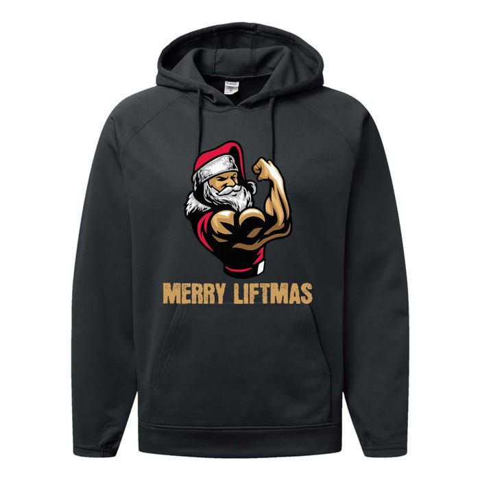 Santa Claus Gym Bodybuilding Fitness Merry Liftmas XMAS Performance Fleece Hoodie