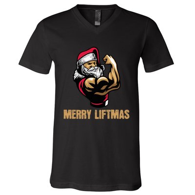 Santa Claus Gym Bodybuilding Fitness Merry Liftmas XMAS V-Neck T-Shirt