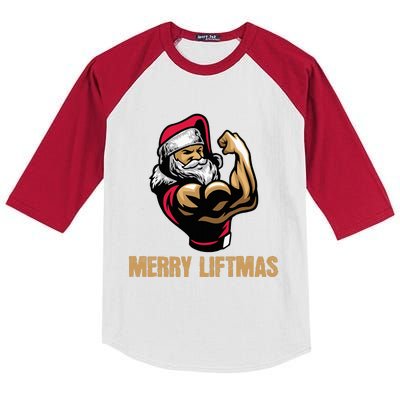 Santa Claus Gym Bodybuilding Fitness Merry Liftmas XMAS Kids Colorblock Raglan Jersey