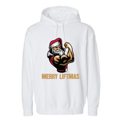 Santa Claus Gym Bodybuilding Fitness Merry Liftmas XMAS Garment-Dyed Fleece Hoodie