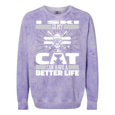 Skiing Cat Gift Winter Sports Ski Skier Cute Gift Colorblast Crewneck Sweatshirt