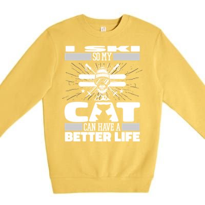 Skiing Cat Gift Winter Sports Ski Skier Cute Gift Premium Crewneck Sweatshirt