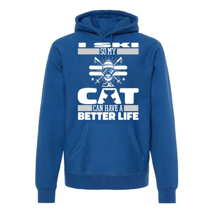 Skiing Cat Gift Winter Sports Ski Skier Cute Gift Premium Hoodie