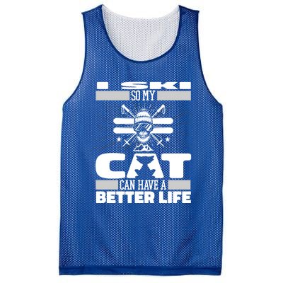 Skiing Cat Gift Winter Sports Ski Skier Cute Gift Mesh Reversible Basketball Jersey Tank