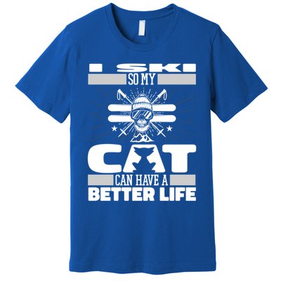 Skiing Cat Gift Winter Sports Ski Skier Cute Gift Premium T-Shirt