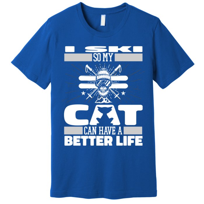 Skiing Cat Gift Winter Sports Ski Skier Cute Gift Premium T-Shirt