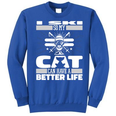 Skiing Cat Gift Winter Sports Ski Skier Cute Gift Tall Sweatshirt