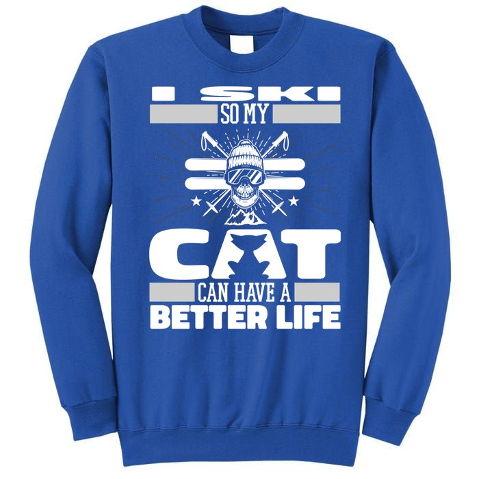 Skiing Cat Gift Winter Sports Ski Skier Cute Gift Tall Sweatshirt