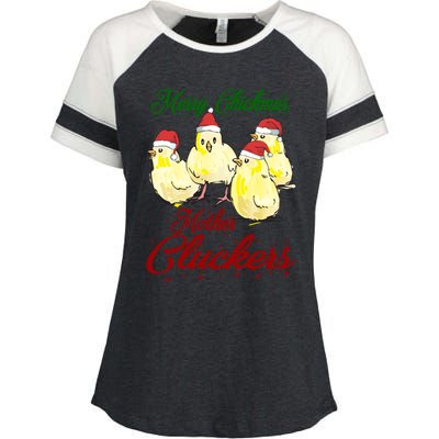 Santa Chicks Great Gift Merry Chickmas Mother Cluckers Gift Enza Ladies Jersey Colorblock Tee